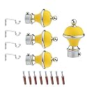 GLOXY Manjira Shape Stainless Steel &amp; ABS Curtain Bracket Parda Holder with Support 1 Inch Rod Pocket Finials Designer Door and Window Rod Support Fittings, Curtain Rod Holder(Yellow, Pair of 2)