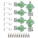 GLOXY Manjira Shape Stainless Steel &amp; ABS Curtain Bracket Parda Holder with Support 1 Inch Rod Pocket Finials Designer Door and Window Rod Support Fittings, Curtain Rod Holder(Green, Pair of 3)