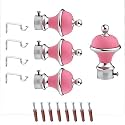 GLOXY Manjira Shape Stainless Steel &amp; ABS Curtain Bracket Parda Holder with Support 1 Inch Rod Pocket Finials Designer Door and Window Rod Support Fittings, Curtain Rod Holder(Pink, Pair of 2)
