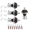 GLOXY Manjira Shape Stainless Steel &amp; ABS Curtain Bracket Parda Holder with Support 1 Inch Rod Pocket Finials Designer Door and Window Rod Support Fittings, Curtain Rod Holder(Brown, Pair of 2)