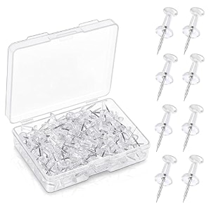 glun 100 pieces steel push pins with transparent top durable strong amp sharp thumb tacks pins for notice boards office amp home