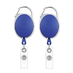 glun oval round id card holder  2 pack badge reel clip on retractable holders blue