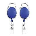 GLUN® Oval Round ID Card Holder – 2 Pack Badge Reel Clip On Retractable Holders (Blue)