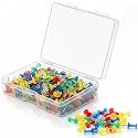 GLUN® Pack of 100 Steel Push Pins with Coloured Head, Strong &amp; Sharp Thumb Tacks for Notice Board, Office &amp; School Use