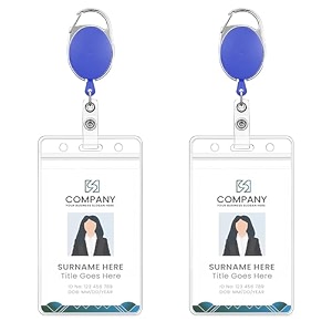 glun pack of 2 sliding badge id card holders with vertical card holder for office employee and staff retractable yoyo badge reel plastic and id cardsblue