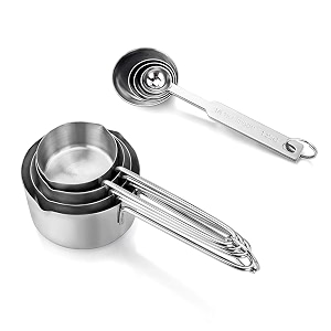 glun stainless steel measuring cup amp spoon combo set of 4 cups amp 4 spoons silver