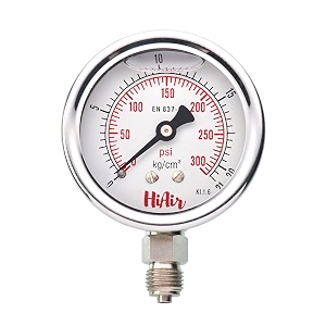 glycerin filled bottom pressure gauge 0-21kgcm2 0-300psi 63mm 25inch dial size 14bsp male connection direct mounting bottom entry