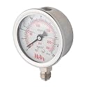 Glycerin Filled Bottom Pressure Gauge 0-16kg/cm2 (0-230psi), 63mm (2.5inch) Dial Size, 1/4BSP Male Connection, DM (Direct Mounting) Bottom Entry