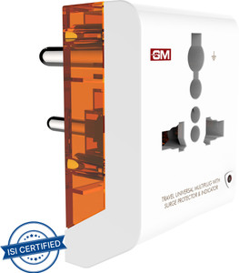 gm 3 pin travel universal multi plug with surge protector  indicator three pin plug white