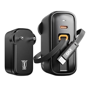 gm g 45w gan travel charger  built-in retractable type-c cable  dual usb-c ports  compact all-in-one  fast charging for iphone 16 macbook laptop amp smartphone  70cm retractable cable