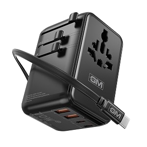 gm g 70w travelease pro gan international travel adapter us uk eu au 150 countries 75cm retractable cable 2 usb-aampusb-c ports fast charging smartphones laptop macbook air-m4 tablet dslr