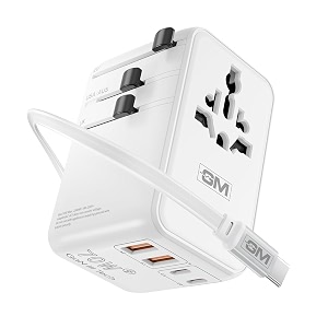 gm g 70w travelease pro gan international travel adapter us uk eu au amp 150 countries 75cm retractable cable 2 usb-aampusb-c ports fast charging smartphones laptop macbook air-m4 tablet dslr