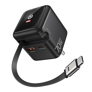 gm g displaypulse 70w gan charger 3 ports usb-campa80cm retractable cable tft floating ui displaytravel friendly macbook air-m4 dslr iphone 12-18 duosmartphonestablet1 year warranty