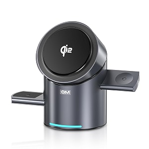 gm g ismart qi2 3-in-1 magnetic wireless charging with automatic rotation  15w fast charging for iphone apple watch amp airpods  pop-up design with 180 rotation  qi2 certified magsafe compatible