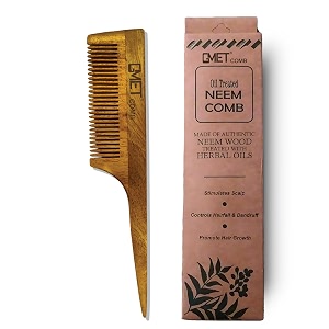 kacchi neem wooden comb - soaked in 17 herbs neem amp sesame oil for multi-actions - detangling frizz control amp shine suited for all hair types pattern-05
