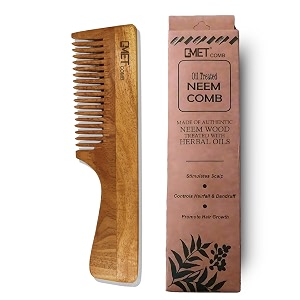 kacchi neem wooden comb - soaked in 17 herbs neem amp sesame oil for multi-actions - detangling frizz control amp shine suited for all hair types pattern-04
