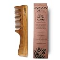 Kacchi Neem Wooden Comb - Soaked In 17 Herbs, Neem & Sesame Oil For Multi-Actions - Detangling, Frizz Control & Shine, Suited For All Hair Types (Pattern-04)