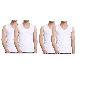 GMR Mens Cotton Broad Shoulder White Sleeveless