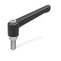 Ganter Normelemente GN 300.1-63-M8-25-SW 1-63-M8-25-SW-Adjustable Clamping Lever with Stainless Steel Threaded Screw, Black, Textured matt, Gewinde: M8x25mm