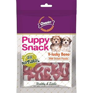 gnawlers puppy snack healthy amp edible with added prebiotics vitamins amp minerals balanced omega 3amp6 for shiny coat amp healthy skin v-lucky bone - chicken flavor pack of 2 sold by dogsncats