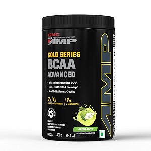 gnc amp gold series bcaa advanced  400 gm  30 servings  fastest muscle recovery  maximized workout performance  formulated in usa  7g bcaa  1g l-glutamine  1g l-citrulline  green apple
