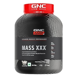 gnc amp xxx mass gainer  2 kg  vanilla  boosts lean muscle gains  amps up workout results  increases strength amp endurance  50g protein  10g bcaa  125g carbs  3g creatine