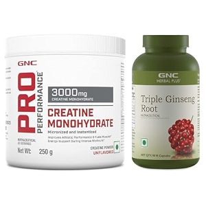 gnc herbal plus triple ginseng root - 90 vegetarian capsules pack of 1 amp gnc pro performance creatine monohydrate unflavoured 250 gm powder