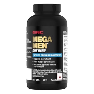 gnc mega men one daily multivitamin  60 tablets  32 premium ingredients  promotes men39s well-being  supports muscle function  boosts immunity  improves memory amp focus  formulated in usa