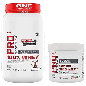gnc pro performance 100 whey cafe mocha 2lbs  gnc pro performance creatine monohydrate 100gm combo