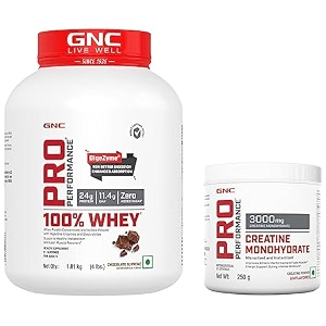 gnc pro performance 100 whey chocolate supreme 4lbs  gnc pro performance creatine monohydrate 250gm combo
