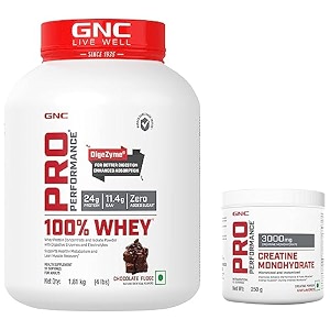 gnc pro performance 100 whey chocolate fudge 4lbs  gnc pro performance creatine monohydrate 250gm combo