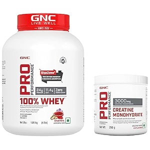 gnc pro performance 100 whey kesar pista 4lbs  gnc pro performance creatine monohydrate 250gm combo