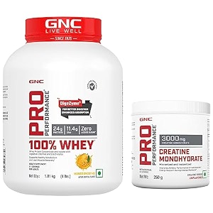 gnc pro performance 100 whey mango smoothie 4lbs  gnc pro performance creatine monohydrate 250gm combo