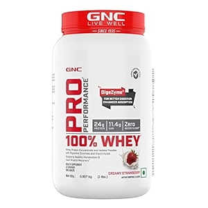 gnc pro performance 100 whey protein powder  boosts strength amp endurance  builds lean muscles  fastens muscle recovery  formulated in usa  24g protein  55g bcaa strawberry 2 lbs