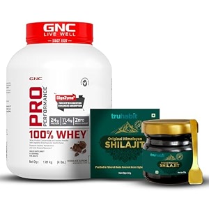 gnc pro performance 100 whey protein  4 lbs amp shilajit 10gm  digezyme for easy digestion  informed choice certified  24g protein  55g bcaa  imported whey  chocolate supreme
