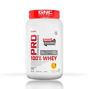 gnc pro performance 100 whey protein  2 lbs  muscle growth  muscle recovery  digezyme for easy digestion  informed choice certified  24g protein  55g bcaa  mango smoothie
