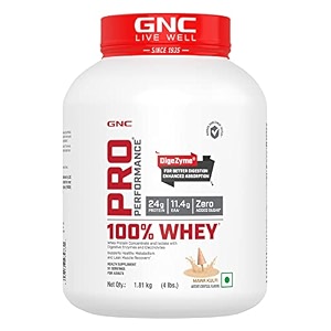 gnc pro performance 100 whey protein  4 lbs  muscle growth  muscle recovery  digezyme for easy digestion  informed choice certified  24g protein  55g bcaa  mawa kulfi