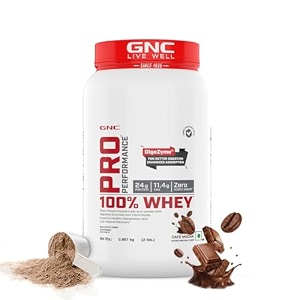 gnc pro performance 100 whey protein  2 lbs  muscle growth  muscle recovery  digezyme for easy digestion  informed choice certified  24g protein  55g bcaa  caf mocha