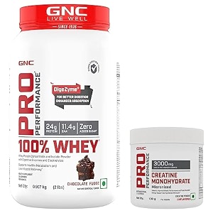 gnc pro performance 100 whey chocolate fudge 2lbs  gnc pro performance creatine monohydrate 100gm combo