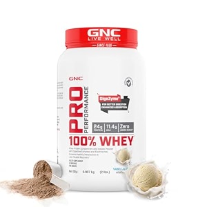 gnc pro performance 100 whey protein  2 lbs  muscle growth  muscle recovery  digezyme for easy digestion  informed choice certified  24g protein  55g bcaa  vanilla cream