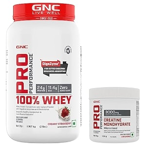 gnc pro performance 100 whey strawberry 2lbs  gnc pro performance creatine monohydrate 100gm combo