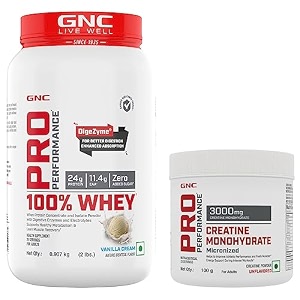 gnc pro performance 100 whey vanilla cream 2lbs  gnc pro performance creatine monohydrate 100gm combo
