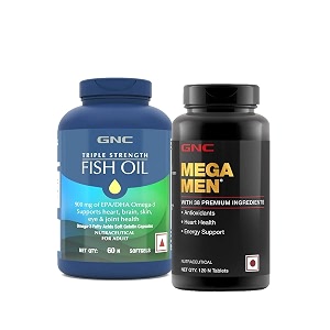gnc triple strength fish oil 60 softgels amp gnc mega men multivitamin for men 120 tablets combo