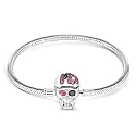 GNOCE "Elegant Skull Bracelet with Eye-Catching Black And Fuchsia Crystals Handcrafted S925 Sterling Silver/Silver Blend with An Elegant Bangle Fit All Major Brands Of Charms Bracelets