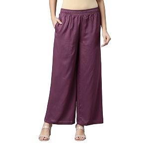 go colors soft viscose basic palazzo full length for women breathable mid rise relaxed fit
