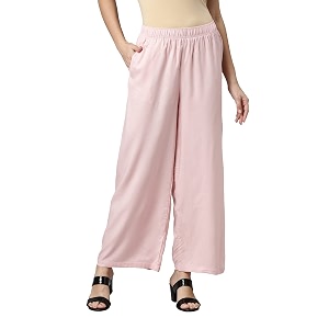 go colors soft viscose basic palazzo full length for women breathable mid rise relaxed fit