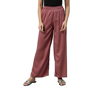go colors soft viscose basic palazzo full length for women breathable mid rise relaxed fit
