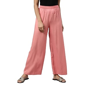 go colors soft viscose basic palazzo full length for women breathable mid rise relaxed fit