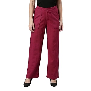 GO COLORS Solid Linen Cargo Pants for