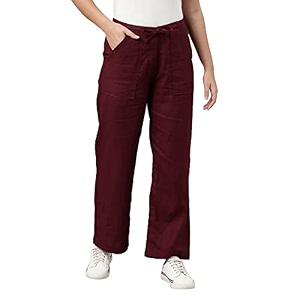 GO COLORS Solid Linen Cargo Pants for